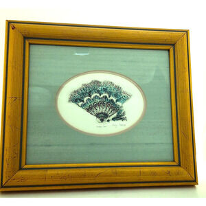 Jenny Tapping Feather Fan Etching Framed Ethan Allen Art Textile Design Signed